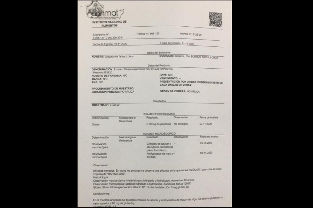 El an&aacute;lisis del Anmat. Foto: La Palabra de Lobos. 