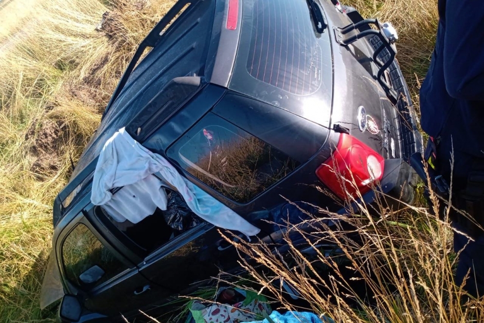 La camioneta acab&oacute; entre los pastizales.