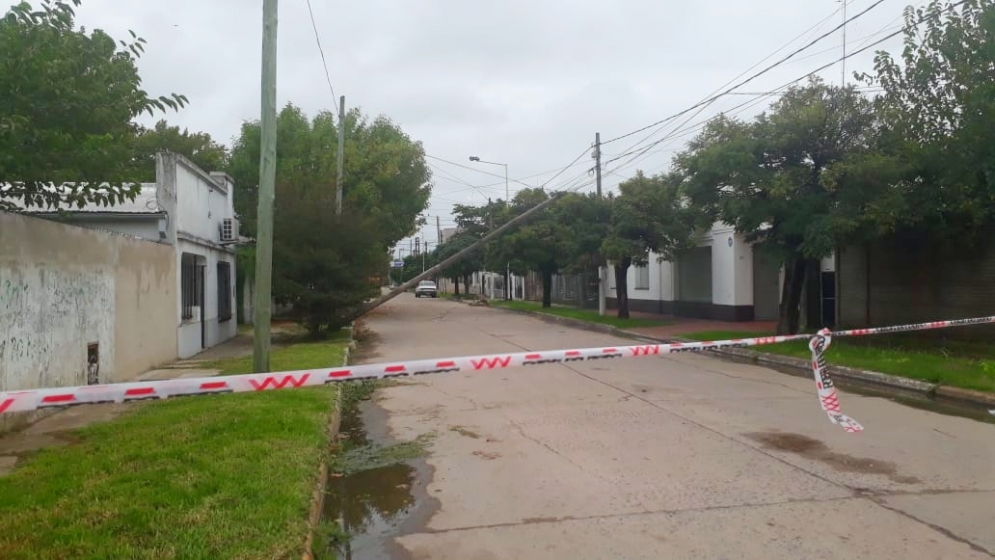 El poste ca&iacute;do sobre Ameghino.