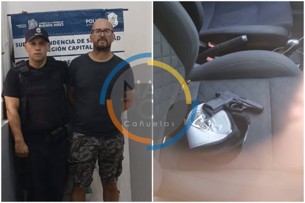 Nu&ntilde;ez esposado y el arma homicida.