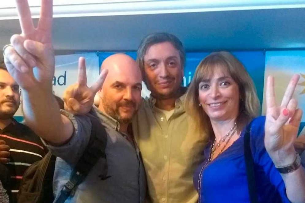 Esteban Sarlenga, M&aacute;ximo Kirchner y Romina Marques Ant&uacute;nes.