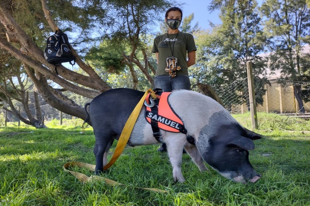 "Samu" junto a Carla en el Parque de la Salud.