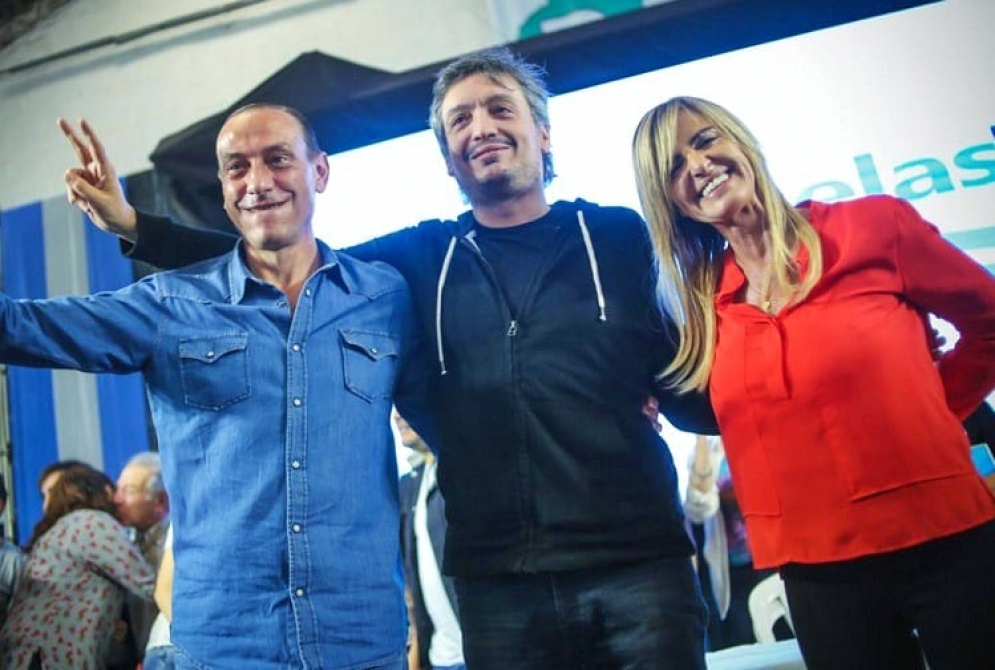 Arrieta, congresal del PJ; M&aacute;ximo Kirchner, presidente del partido en Bs.As, y Fassi, titular del PJ local.