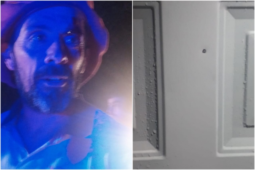 Silva herido en el rostro y la puerta de una casa del barrio con la marca de un perdig&oacute;n.